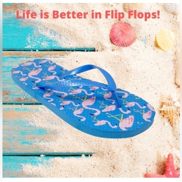 Flamingo women’s blue and pink flip flops size 9 - 10 - Picture 1 of 4